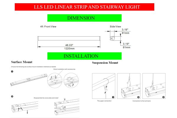 LED & Lighting Solutions - 4FT Linear Strip Light/Stairwell Fixture w/Emergency Battery, 4CCT 3500,4000,5000,6500K/Power Selectable 30W, 35W, 40W DLC - Image 4